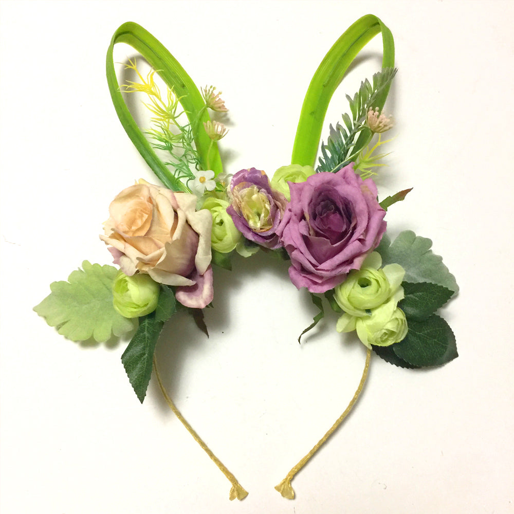 Floral Bunny Ears Headband, Floral Easter Bunny Ears, Kids & Adult Bunny Ears