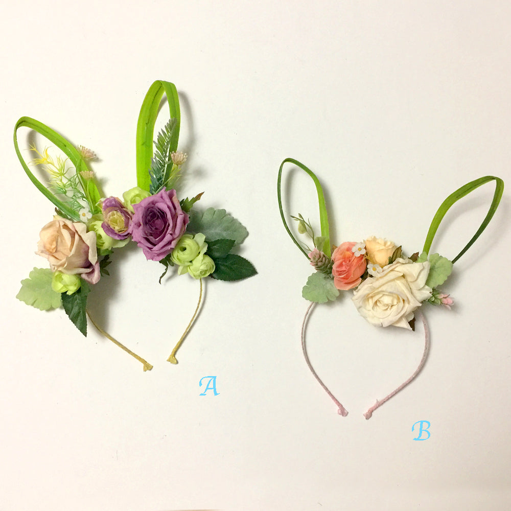 Floral Bunny Ears Headband, Floral Easter Bunny Ears, Kids & Adult Bunny Ears