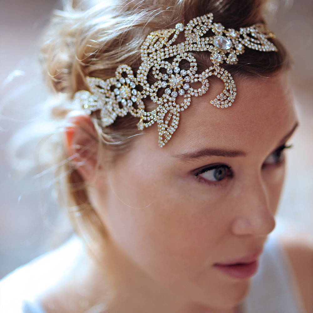 Tocado de boda de oro, tocado de novia de oro, tocados de tiaras de boda de oro