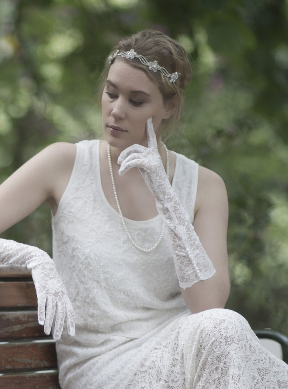 Wedding Gloves, Ivory Gloves, Long Lace Gloves with Pearl Jewelry