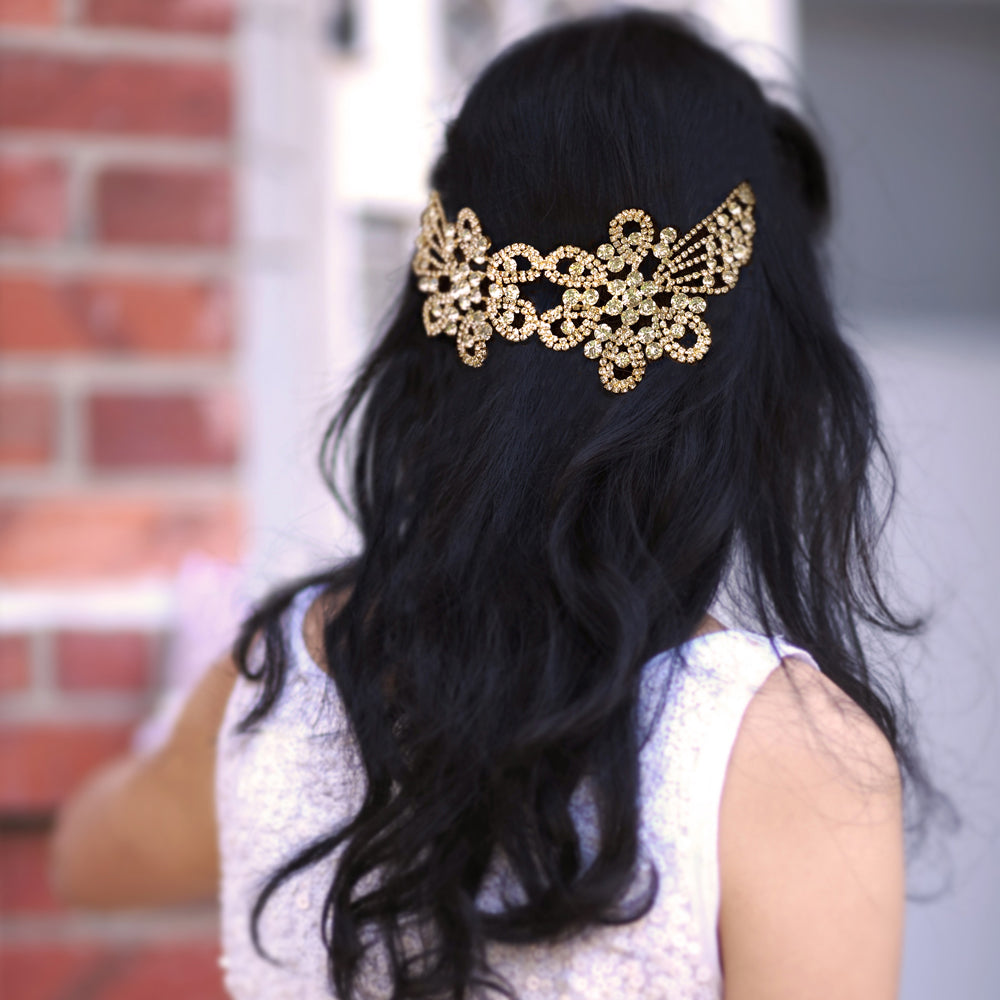 Vintage Style Back Headpiece Wedding, Back Headpiece Bridal, Rhinestone Back Hair Piece