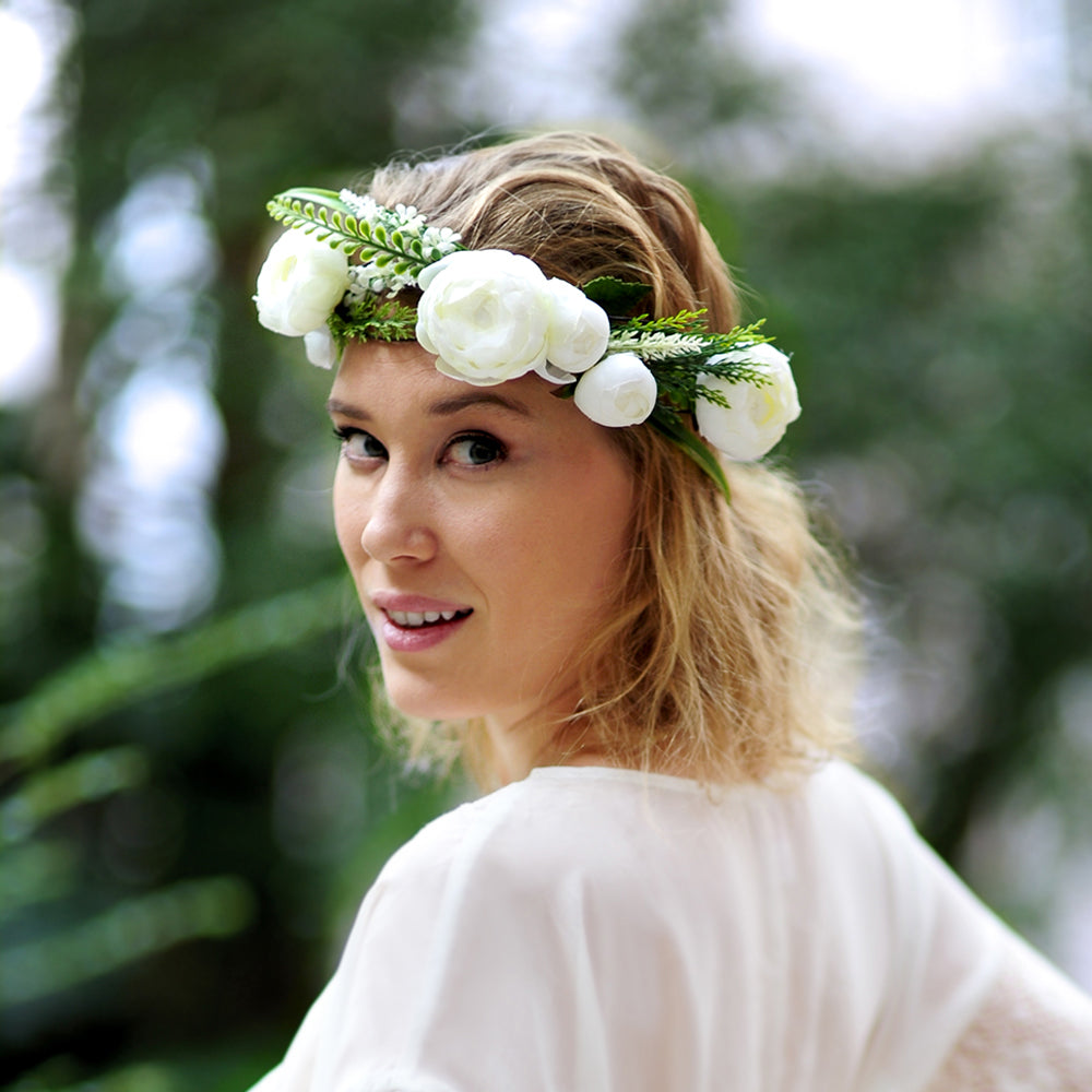 Corona de flores de boda verde, despedida de soltera, despedida de soltera, halo boho