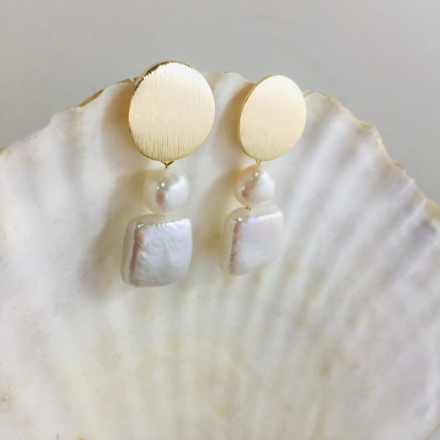 Baroque Pearl Drop Gold Earrings, Wedding Square Pearl Earrings, Gift Ideas