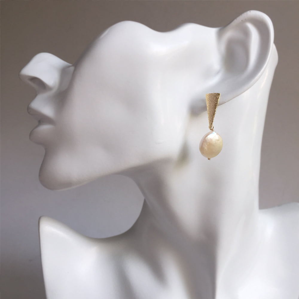 Pearl Earrings Drop Gold, Gift Ideas for Women, Natural Freshwater Coin Pearl Earrings