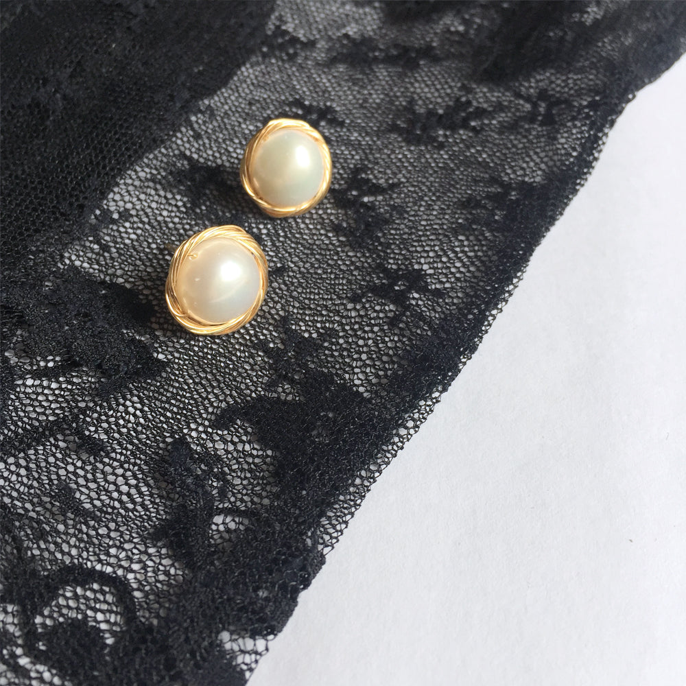 Simple Pearl Stud Earrings, Baroque Pearl Stud Gold Earrings, Gift for Mom