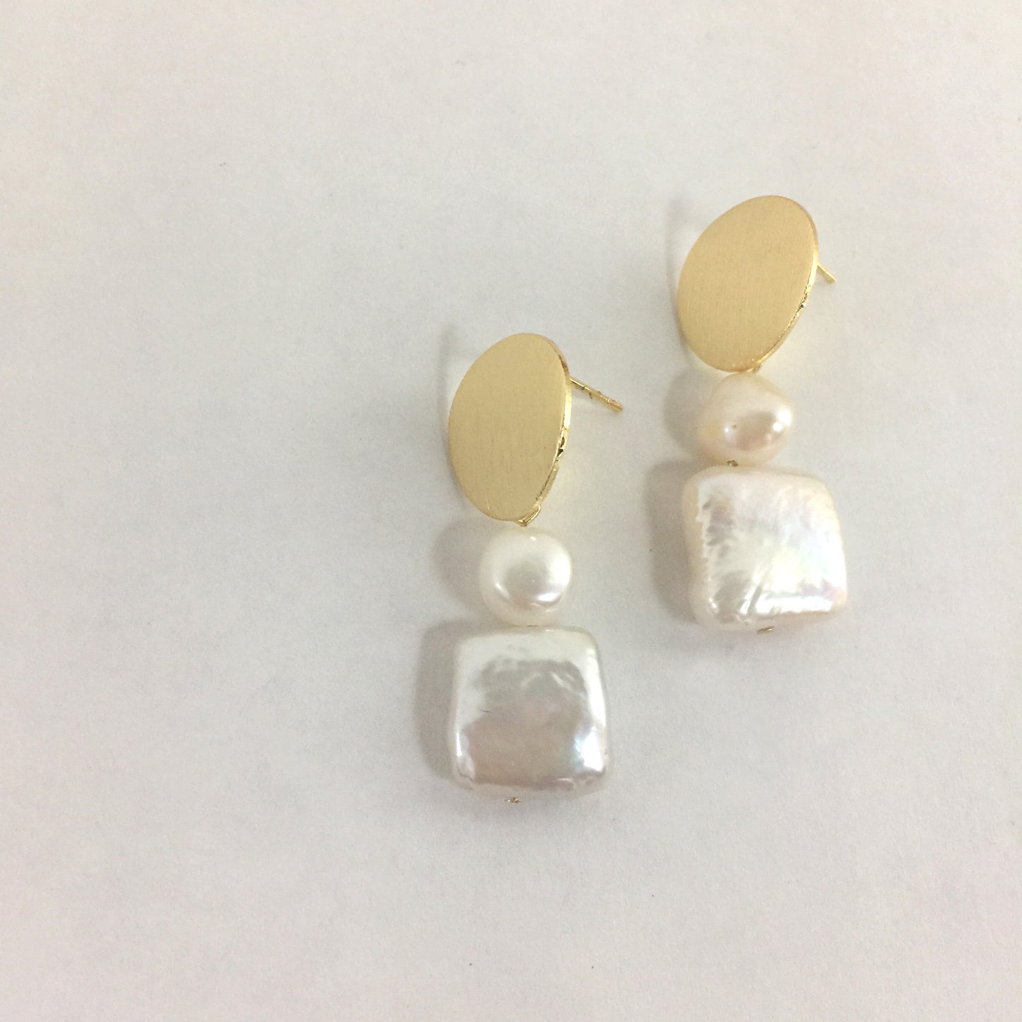 Baroque Pearl Drop Gold Earrings, Wedding Square Pearl Earrings, Gift Ideas