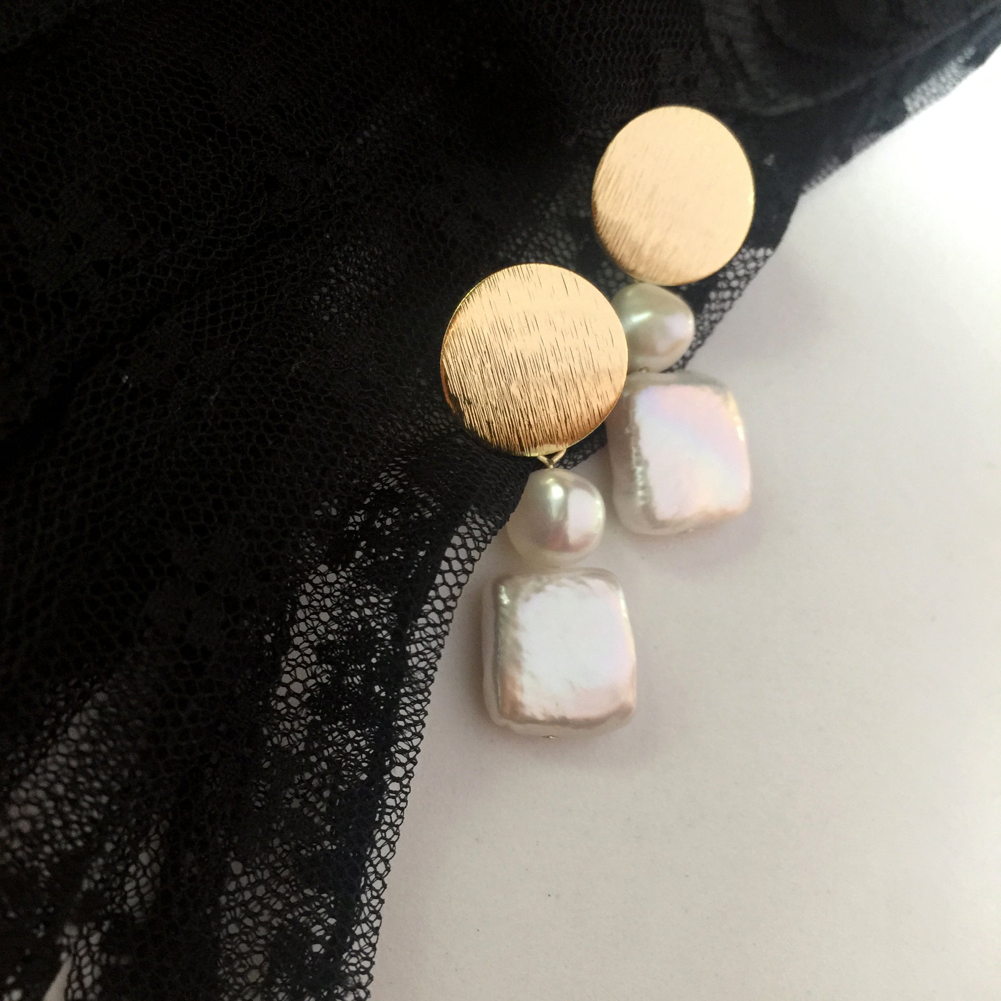 Baroque Pearl Drop Gold Earrings, Wedding Square Pearl Earrings, Gift Ideas