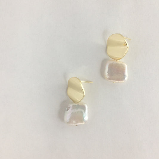 Keshi Pearl Dangle Earrings 14k, Natural Baroque Square Pearl Earrings, Gifts for Her