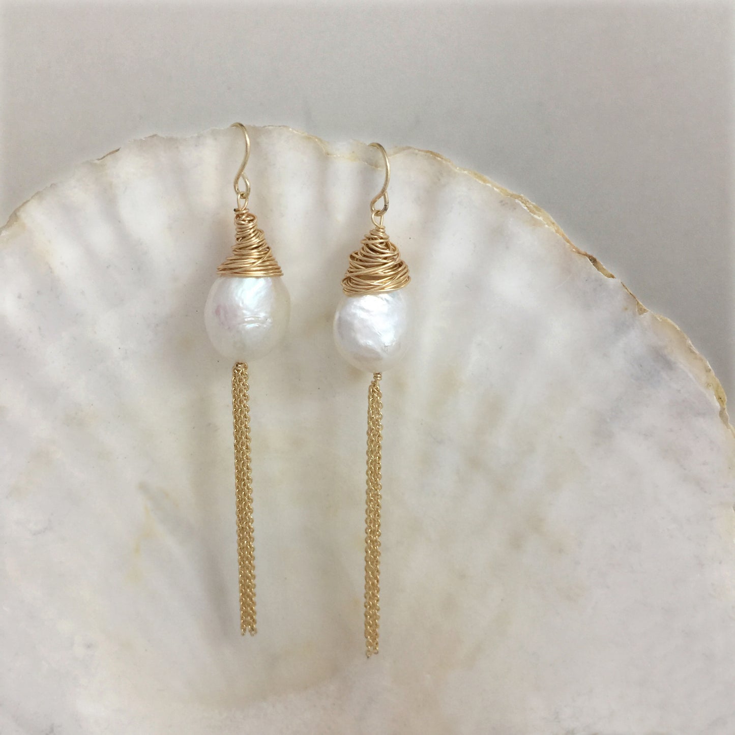 Large Baroque Pearl Dangle Earrings 14k, Pearl Drop Earrings, Wedding Earrings