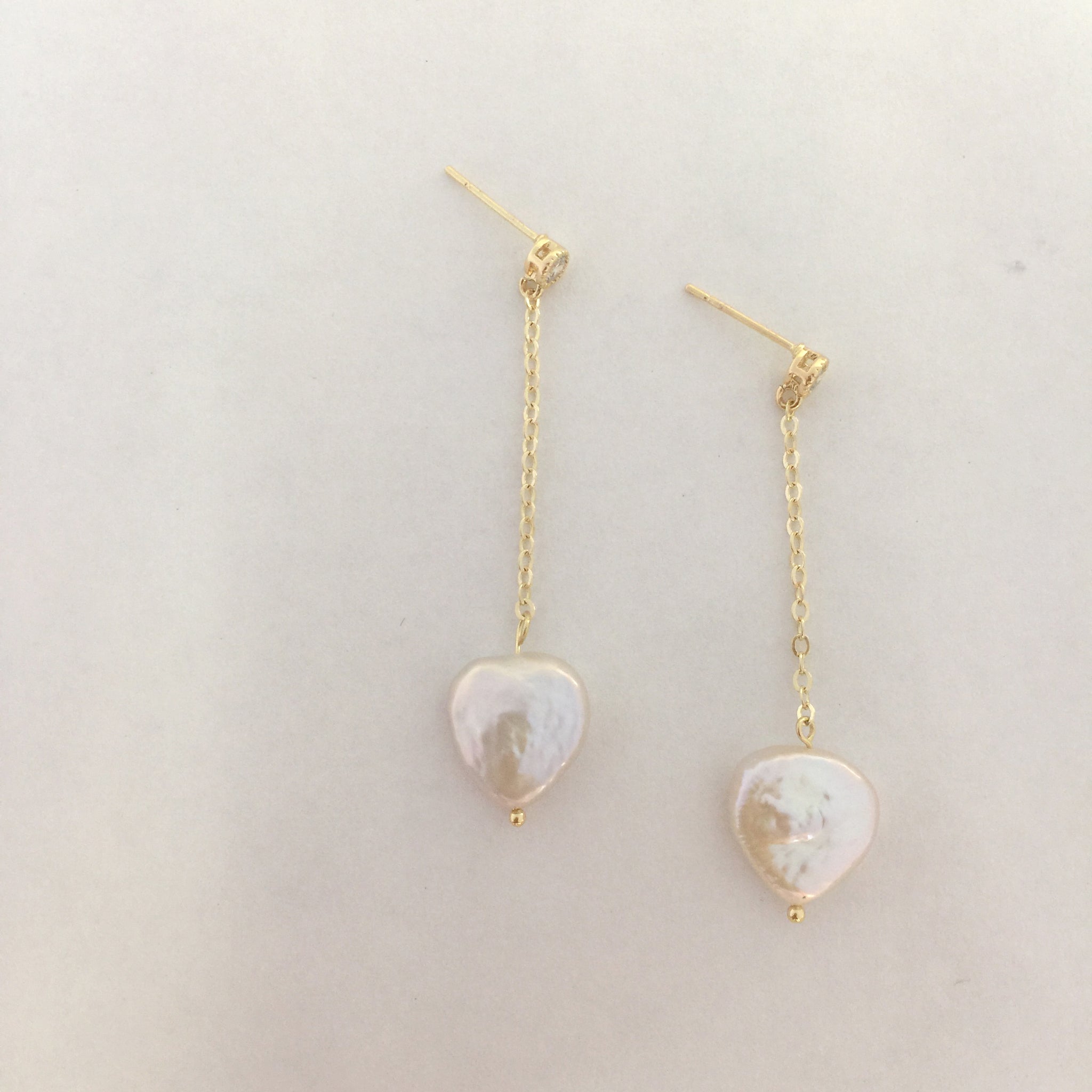 Heart Pearl Earrings Gold, Simple Pearl Drop Earrings, Pearl Heart Shaped Gold Earrings