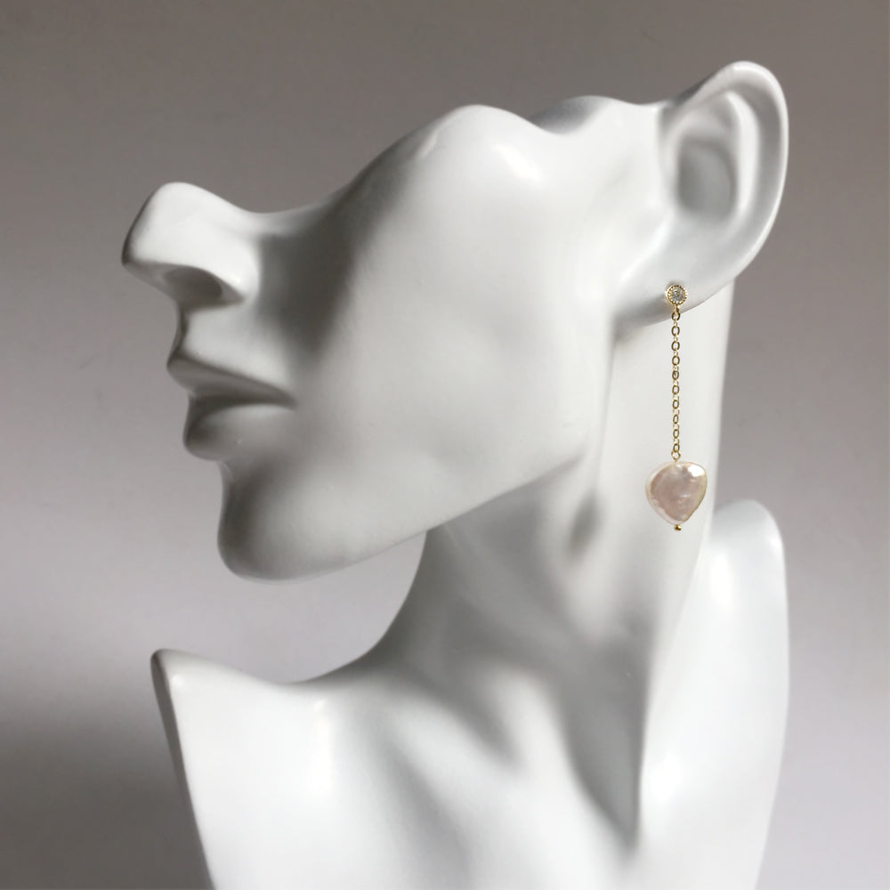 Heart Pearl Earrings Gold, Simple Pearl Drop Earrings, Pearl Heart Shaped Gold Earrings