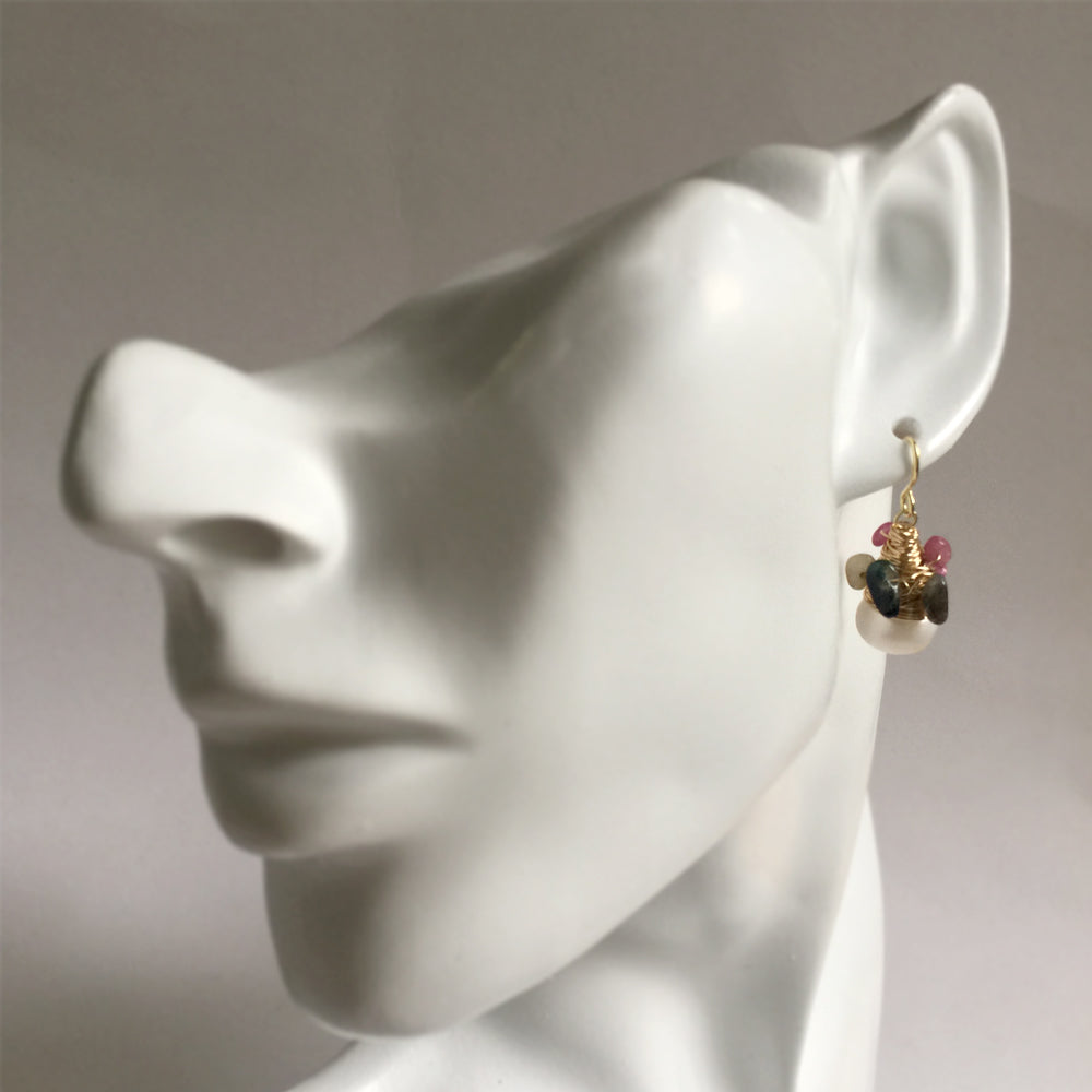 Boho Hippie Gypsy Baroque Pearl and Gemstone Earrings, Mother's Day Gift, Boho Pearl Earrings