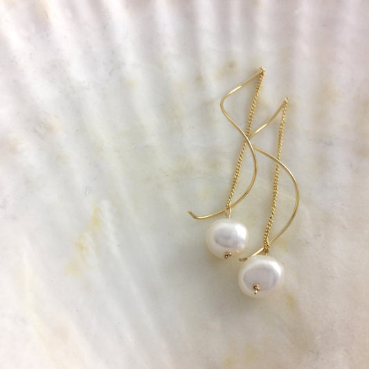 Pearl Gold Drop Earrings, Valentine's Day Baroque Pearl Drop Earrings, Gift Idea for Her