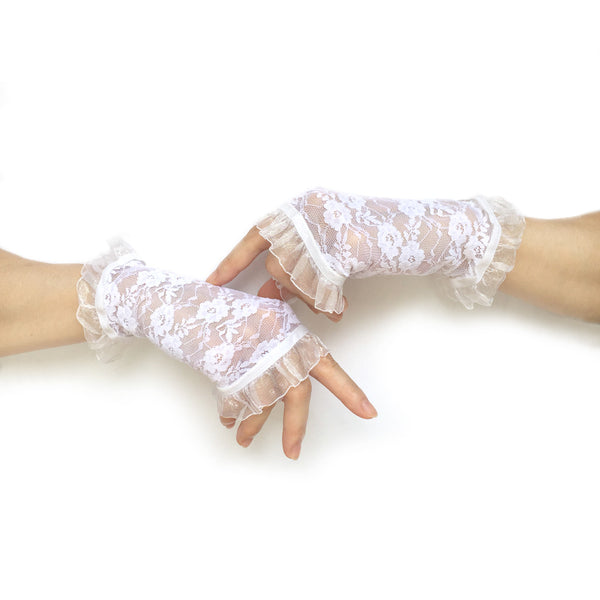 White Fingerless Bridal Gloves, White Lace Gloves Wedding, White Gloves